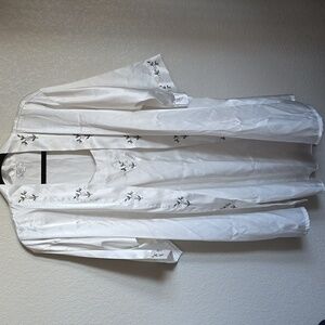 ​Silk Fashion White Slip Dress & Robe Set | Floral Embroidery Satin Large L